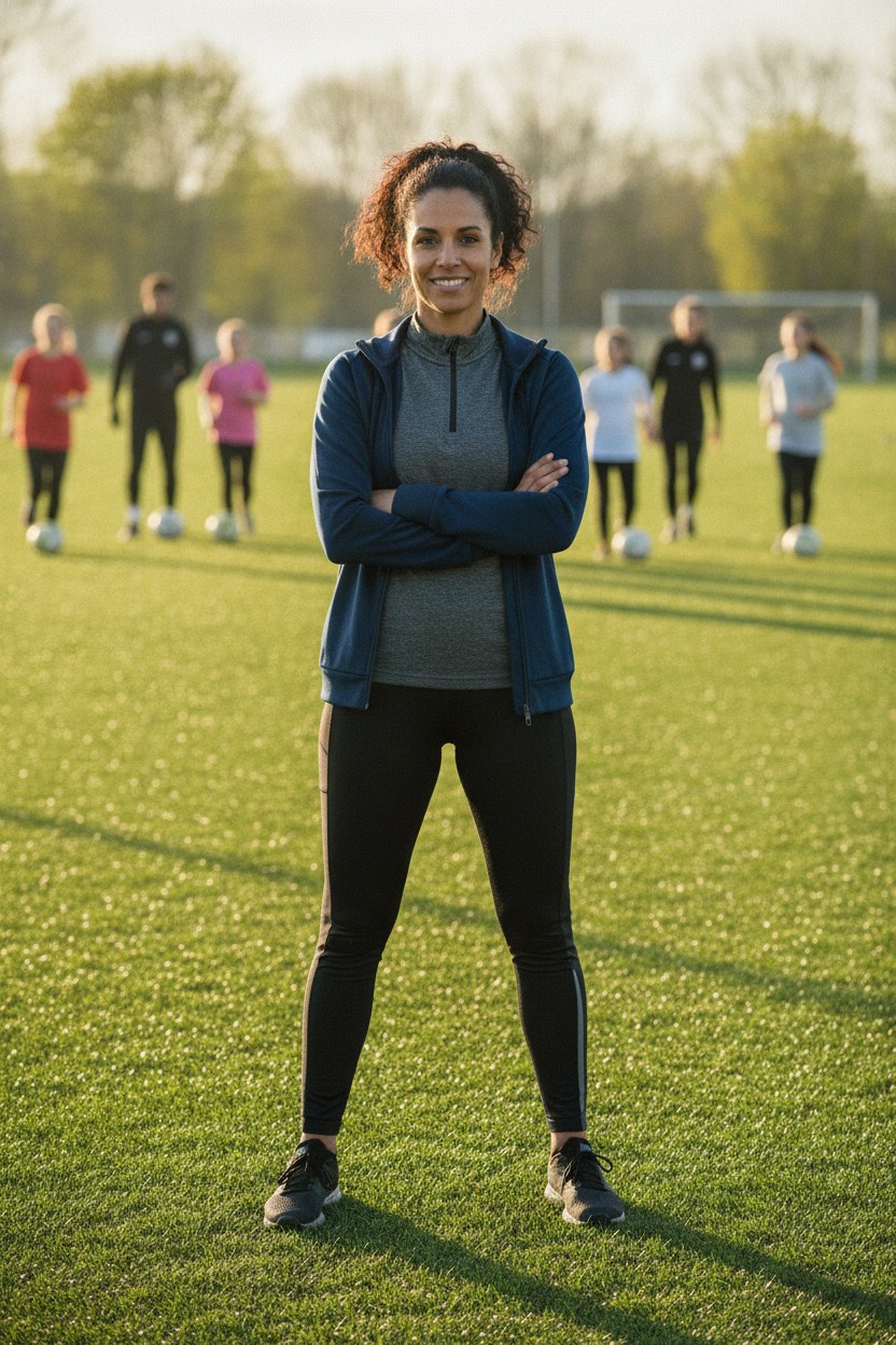 Kurucu antrenör Elif Koçak sahada kız sporcularla birlikte